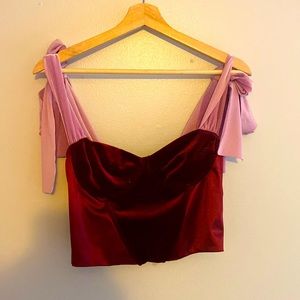 Velvet tie shoulder bustier